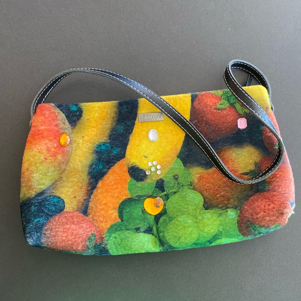 Vintage Velvet Fruit Print Shoulder Bag